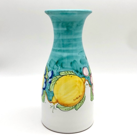 New Italian Pottery Carafe Vase Teal Limoncello Vino Jug Rinaldi Sorrento Italy - Picture 2 of 10